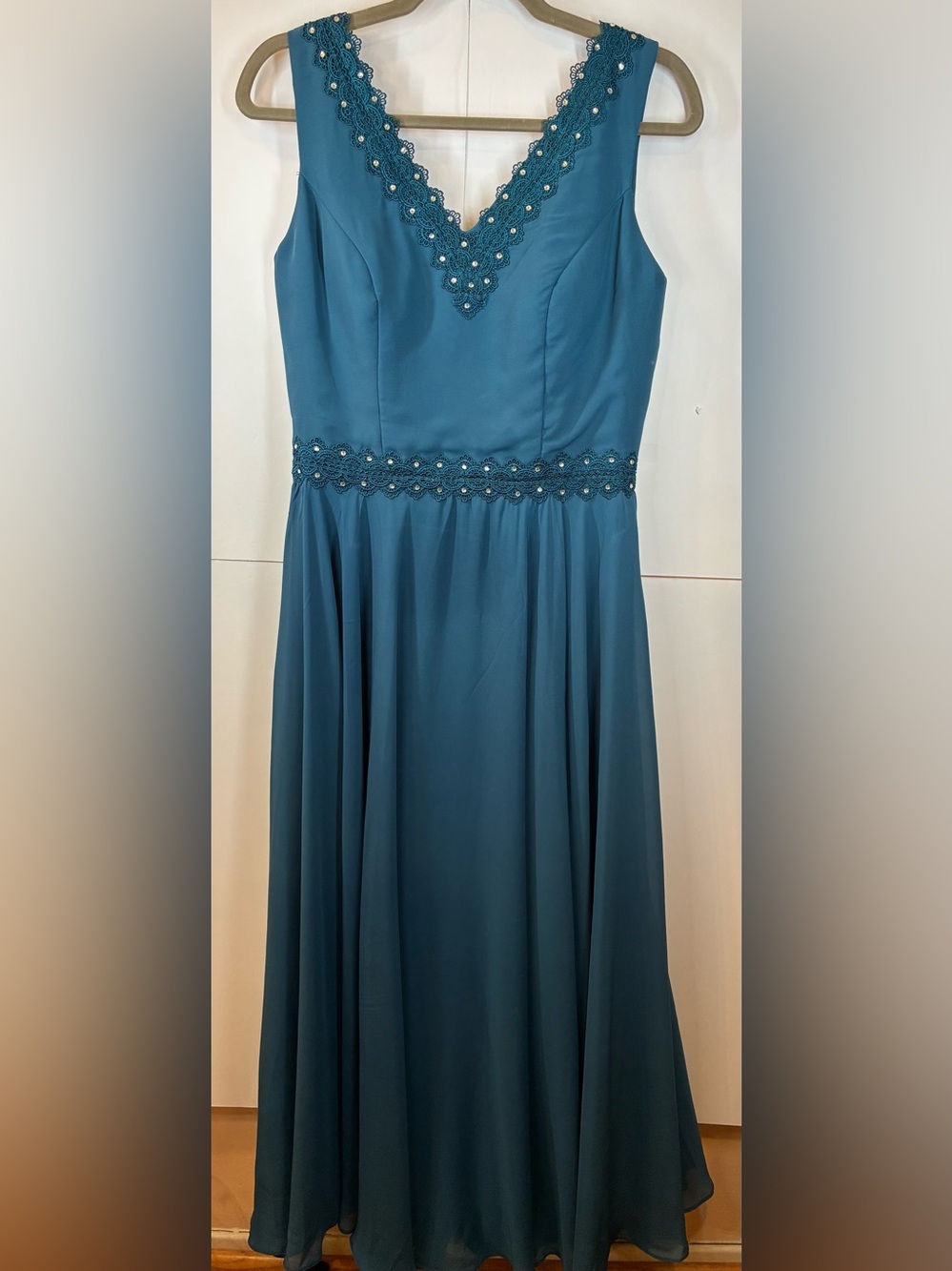 MISSACC Teal Embellished Chiffon Formal Gown Sleeveless Maxi Dress NWT